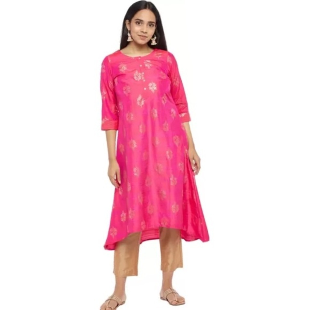 Rangmanch Asymmetrical High Low Kurta in Fuschia and Gold M NWOT
